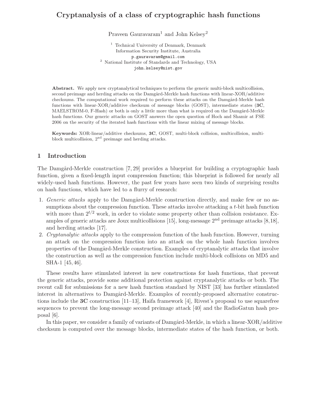 Cryptanalysis of a Class of Cryptographic Hash Functions