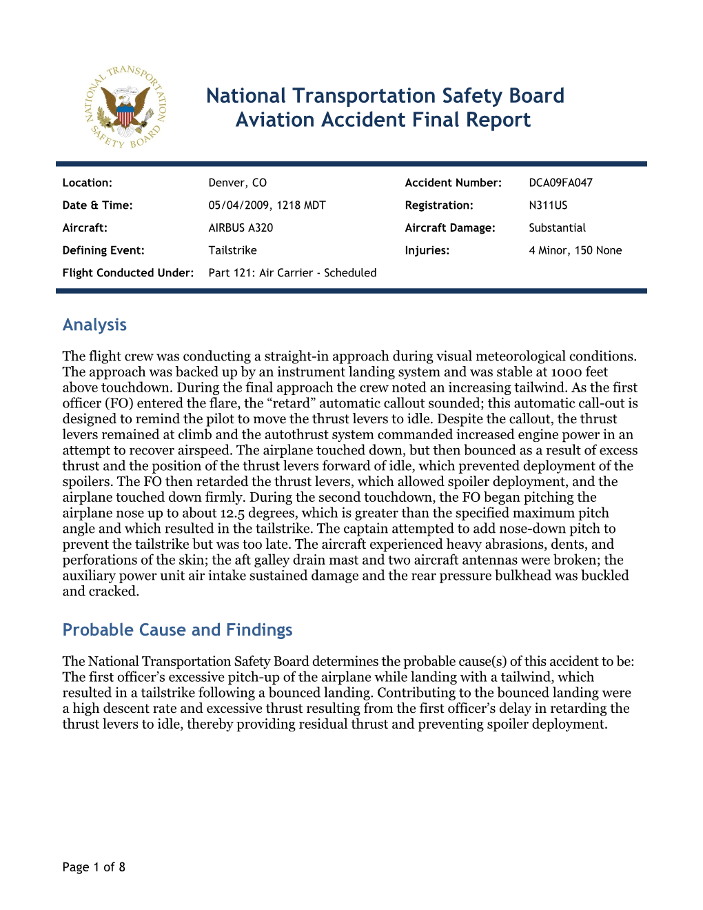 National Transportation Safety Board Aviation Accident Final Report