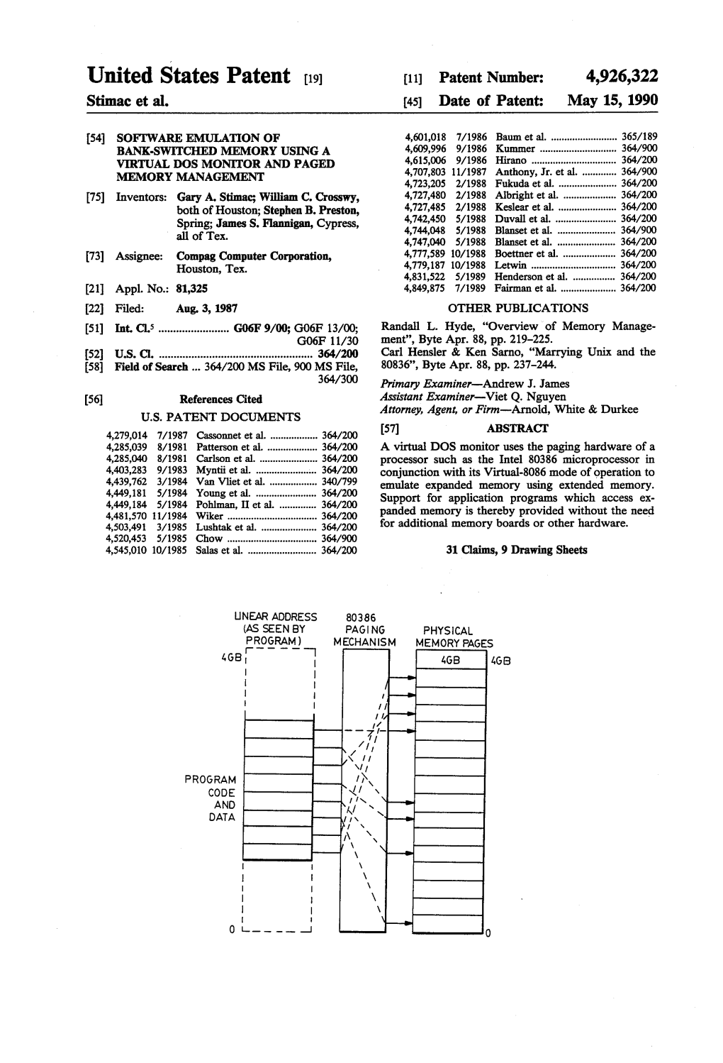 United States Patent (19) 11 Patent Number: 4,926,322 Stimac Et Al