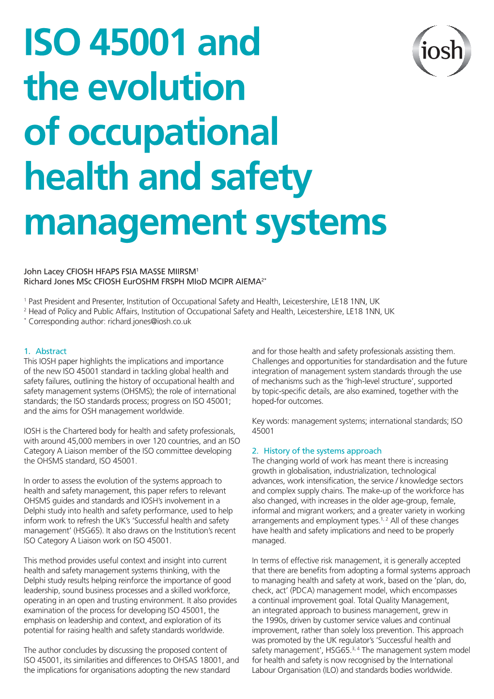 ISO 45001 and the Evolution of Occupational Health and Safety Management Systems