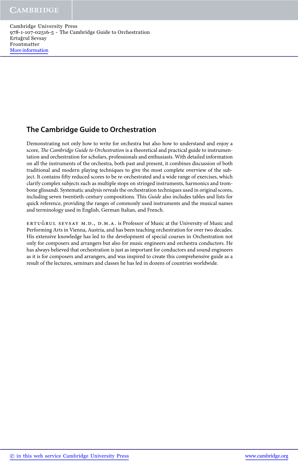 The Cambridge Guide to Orchestration Ertuğrul Sevsay Frontmatter More Information