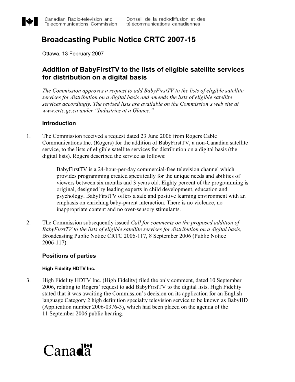 Broadcasting Public Notice CRTC 207-15