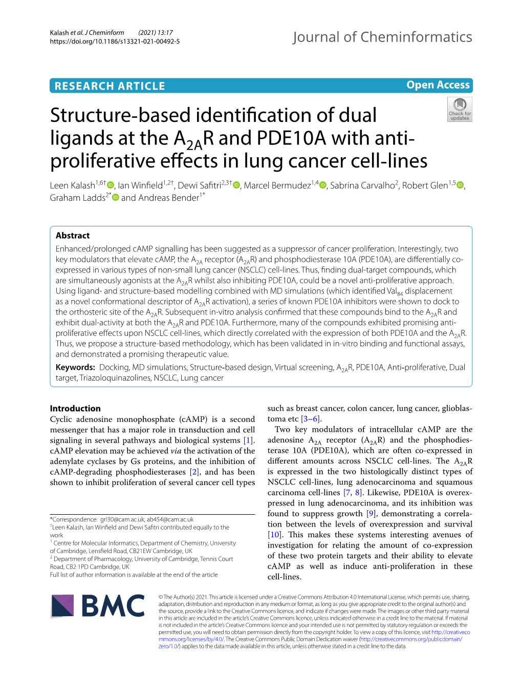 Structure‐Based Identification of Dual Ligands at the A2AR and PDE10A with Anti‐Proliferative Effects in Lung Cancer Cell