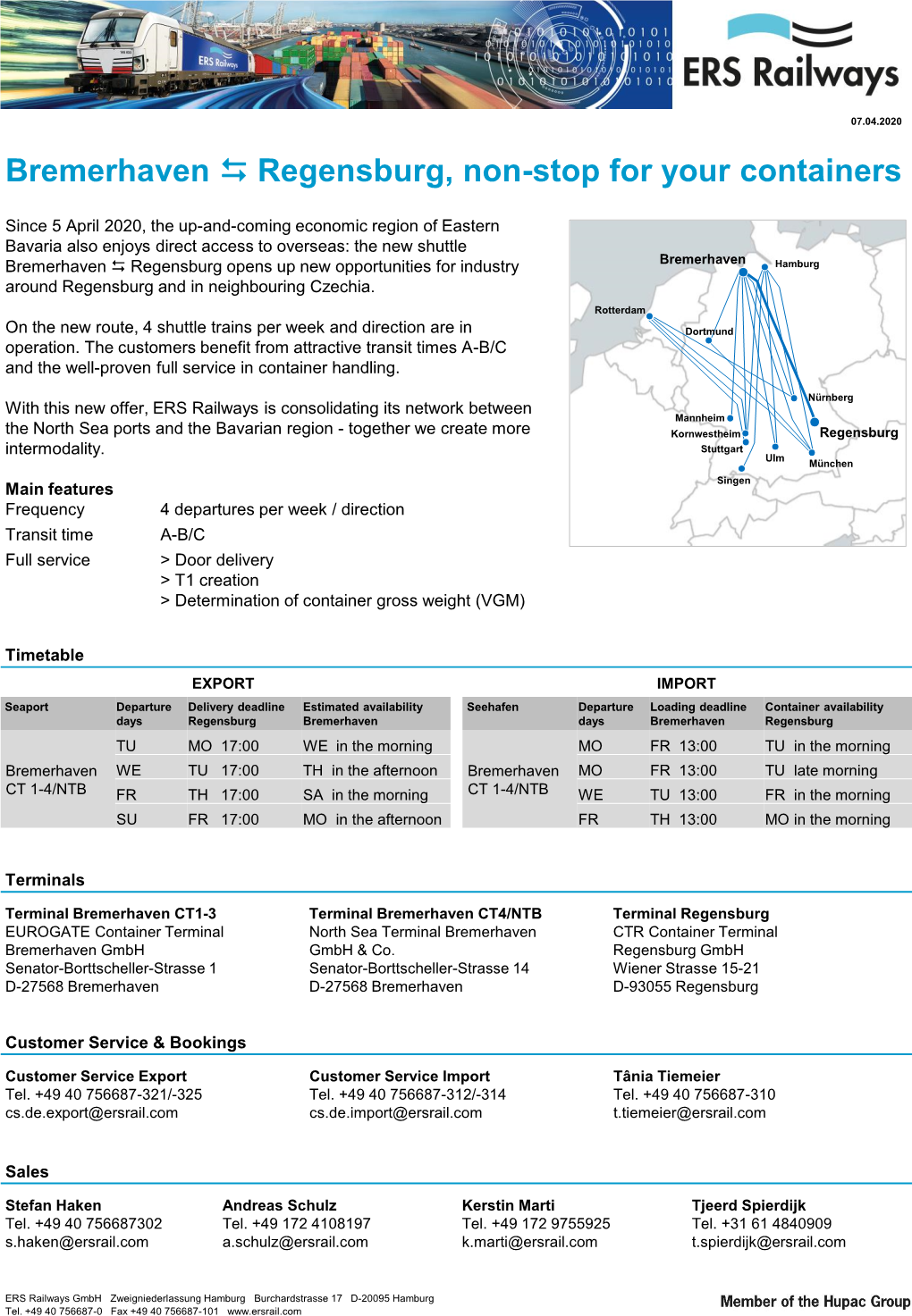 Bremerhaven Regensburg, Non-Stop for Your Containers