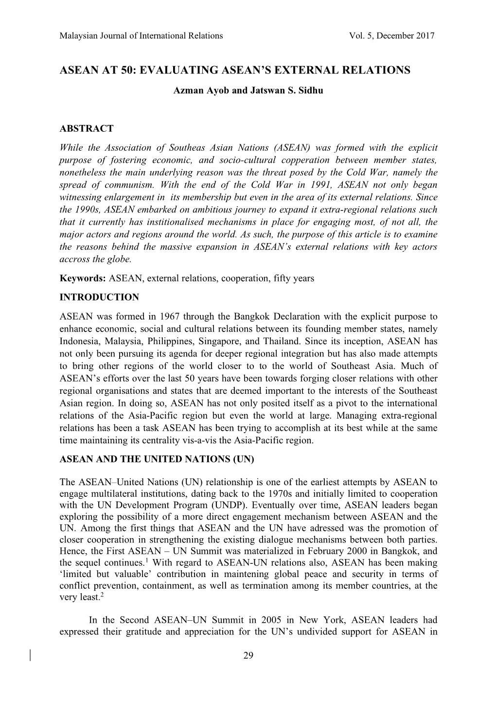 Asean at 50: Evaluating Asean's External Relations