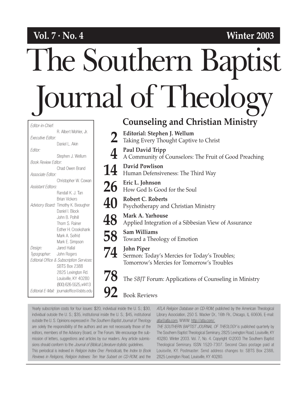 The Southern Baptist Journal of Theology