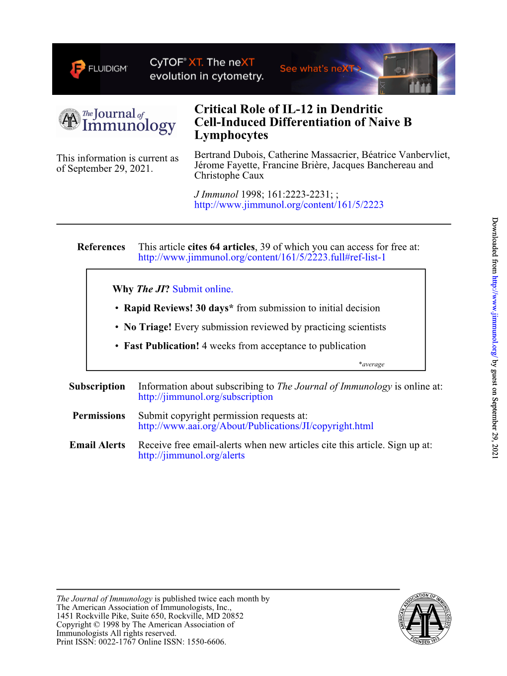 Critical Role of IL-12 in Dendritic Cell-Induced Differentiation of Naive B Lymphocytes