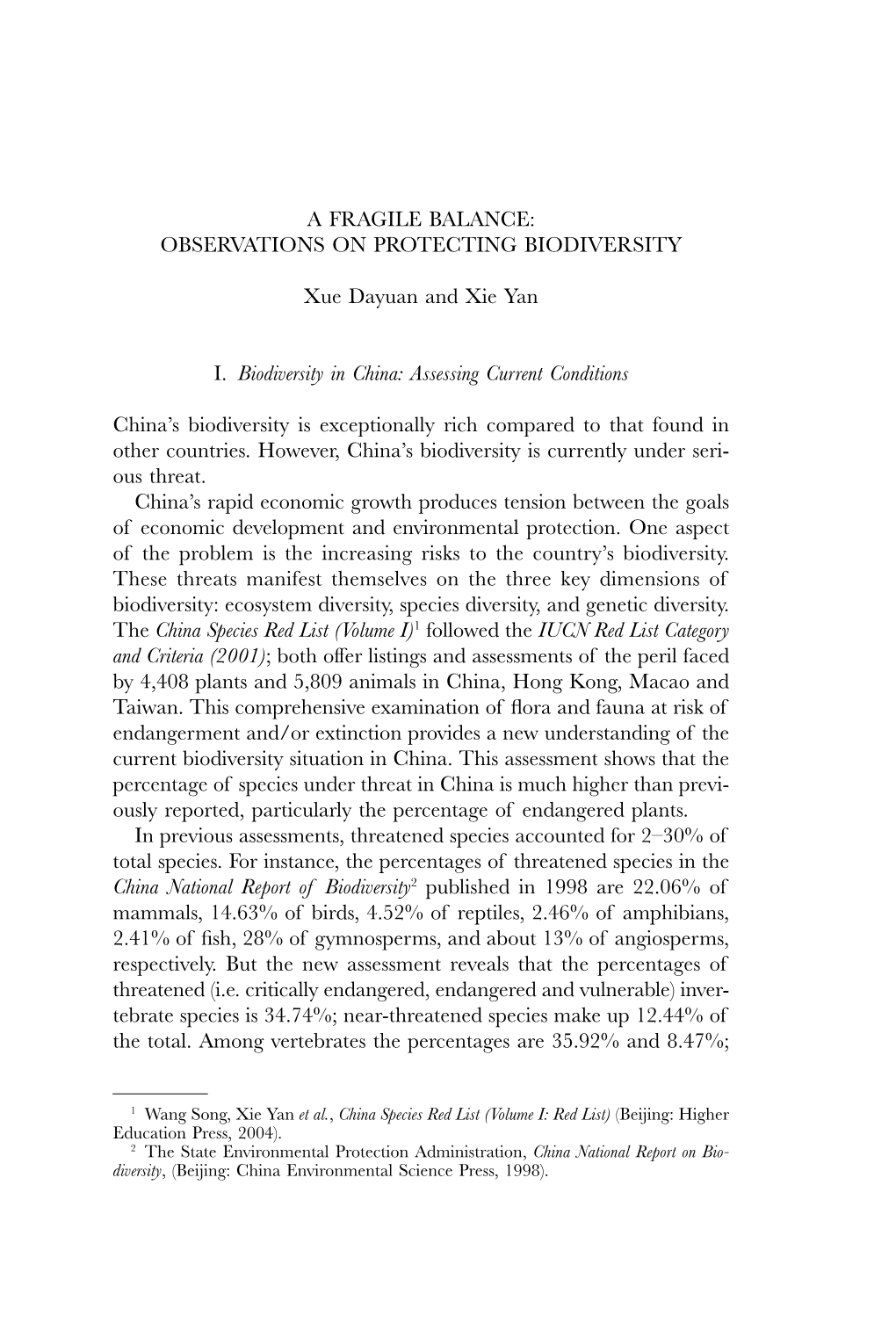 A Fragile Balance: Observations on Protecting Biodiversity