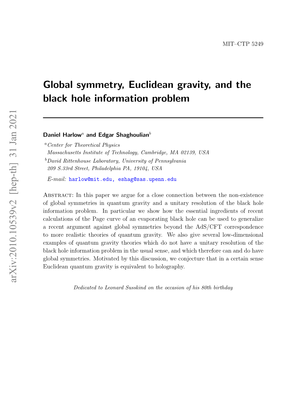 Global Symmetry, Euclidean Gravity, and the Black Hole Information Problem