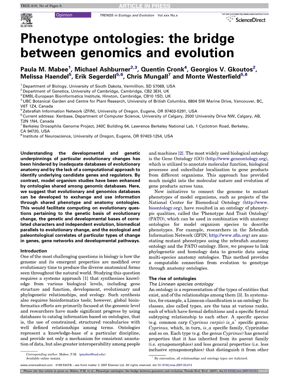 Phenotype Ontologies: the Bridge Between Genomics and Evolution