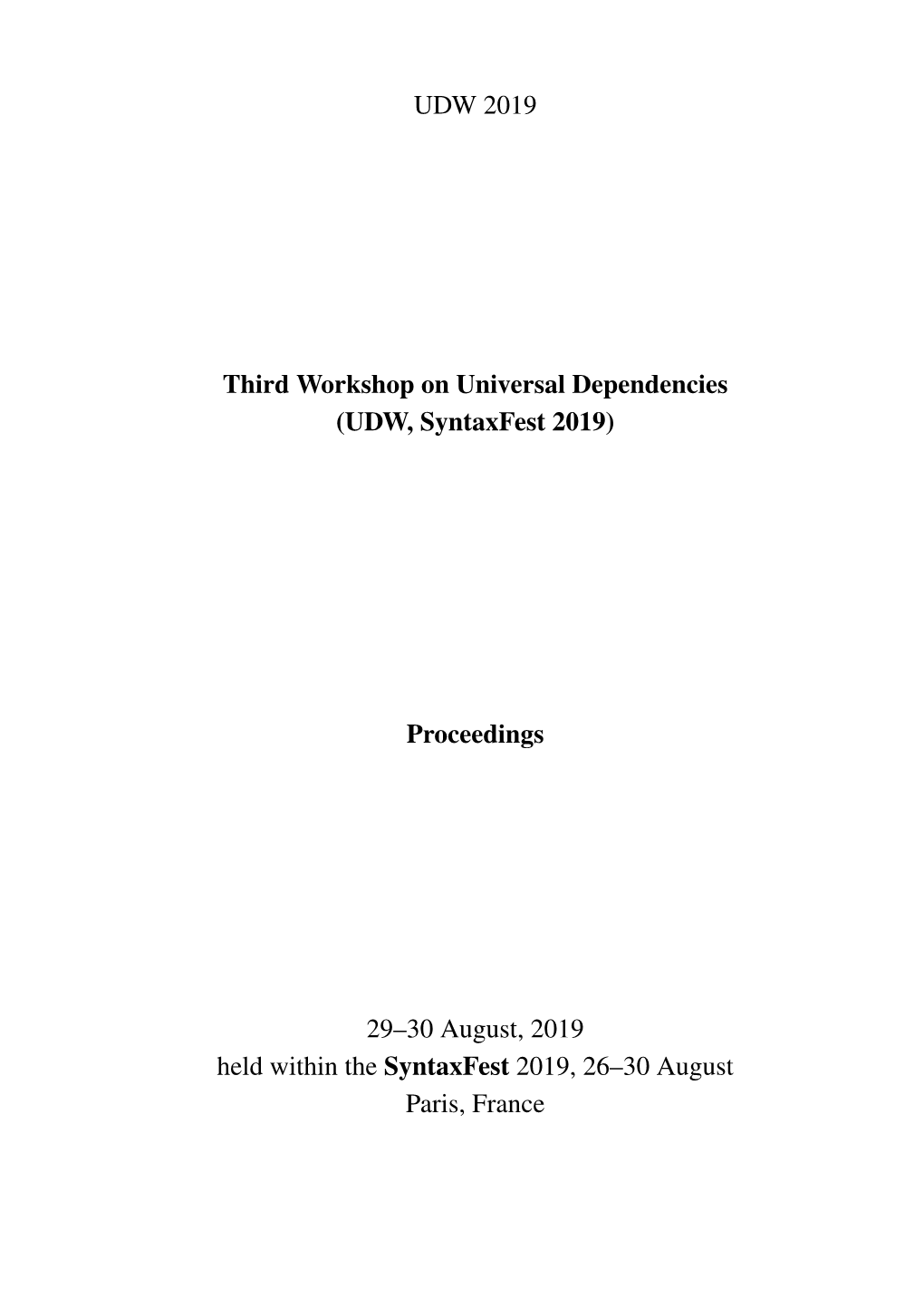 Proceedings of the Third Workshop on Universal Dependencies (UDW 2019)