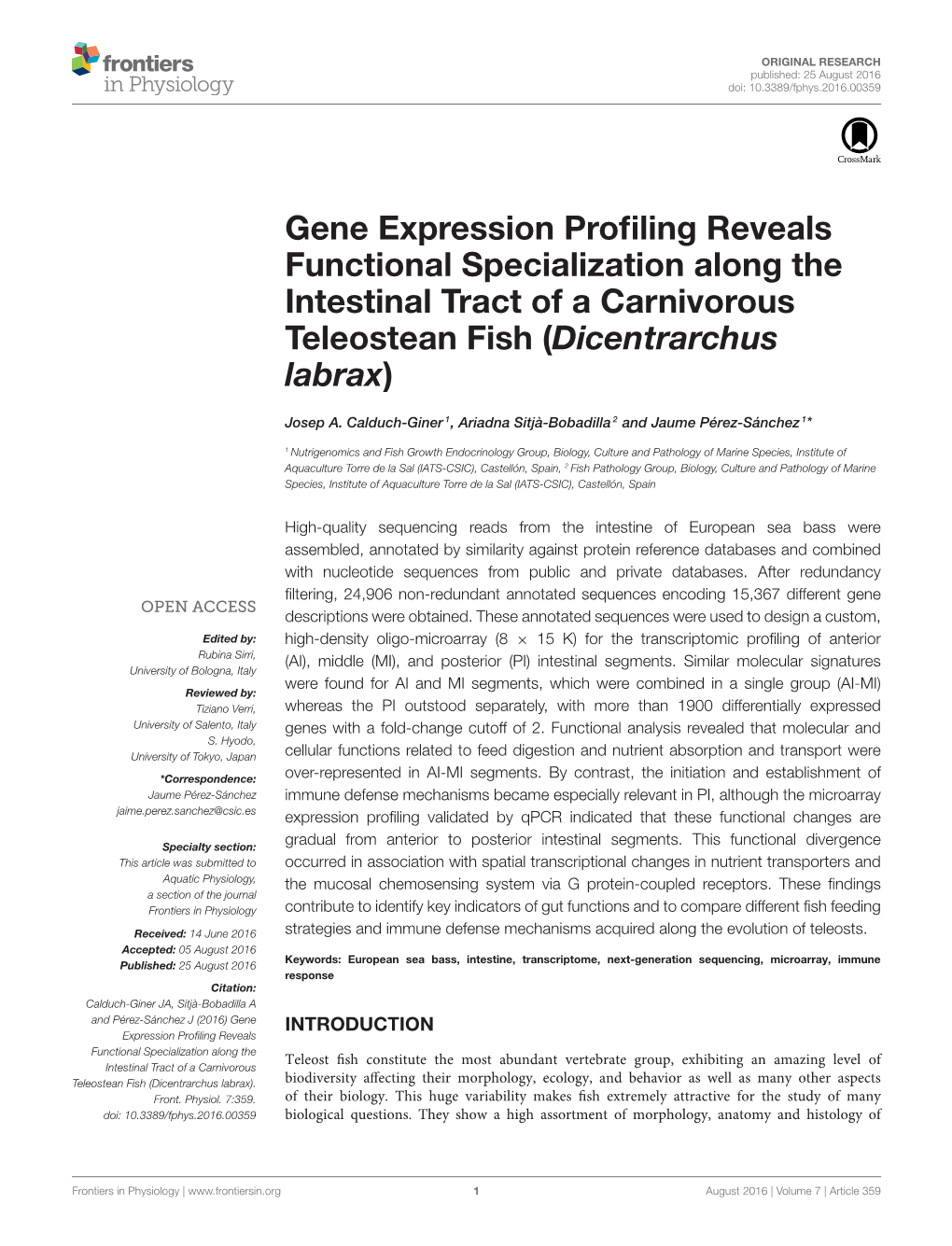 Gene Expression Profiling Reveals Functional Specialization Along The