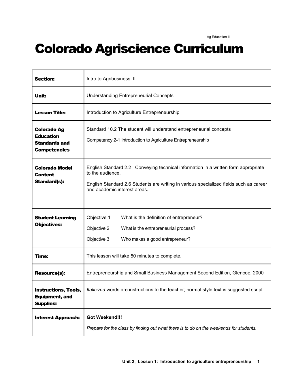 Colorado Agriscience Curriculum s1