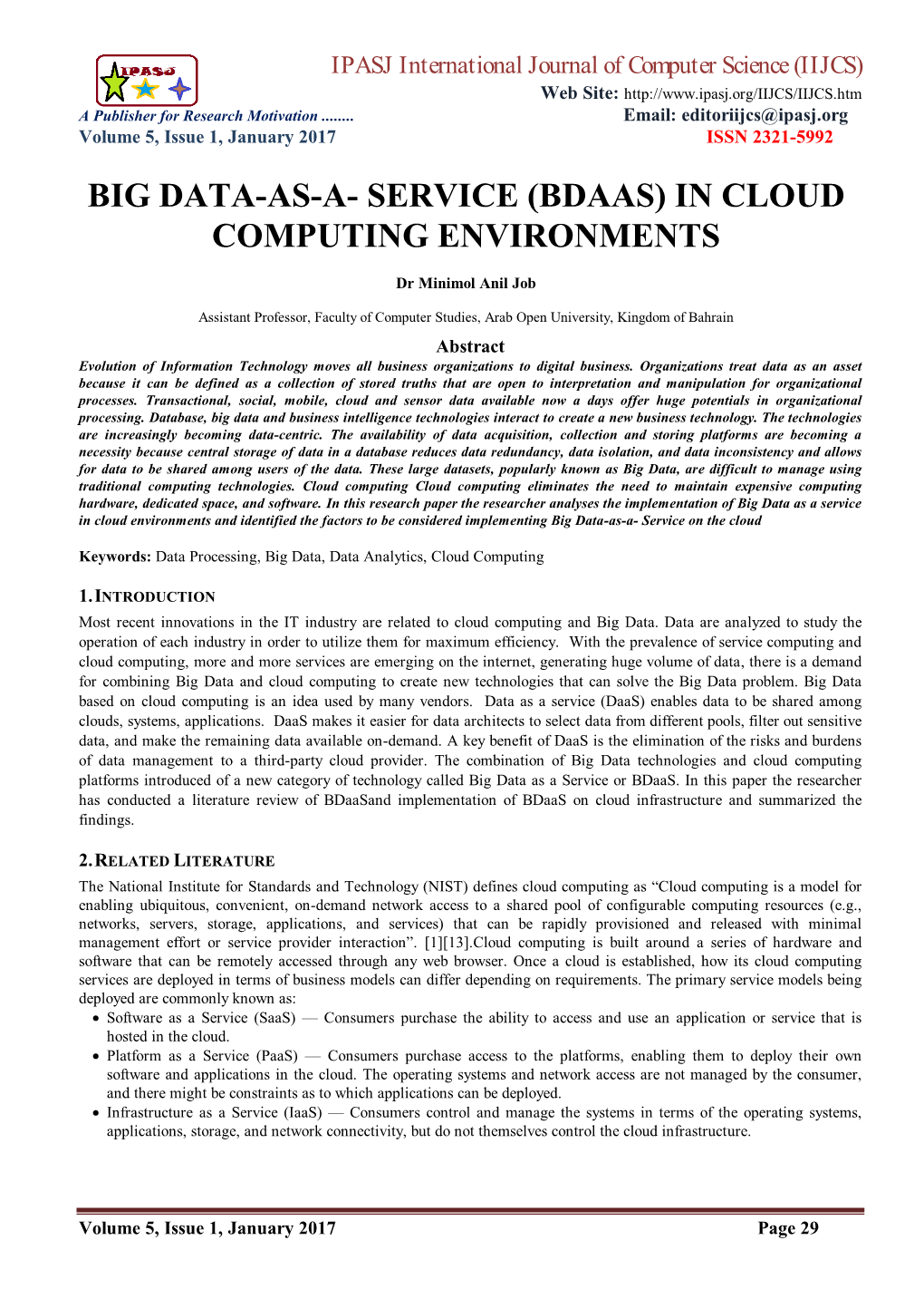 Big Data-As-A- Service (Bdaas) in Cloud Computing Environments