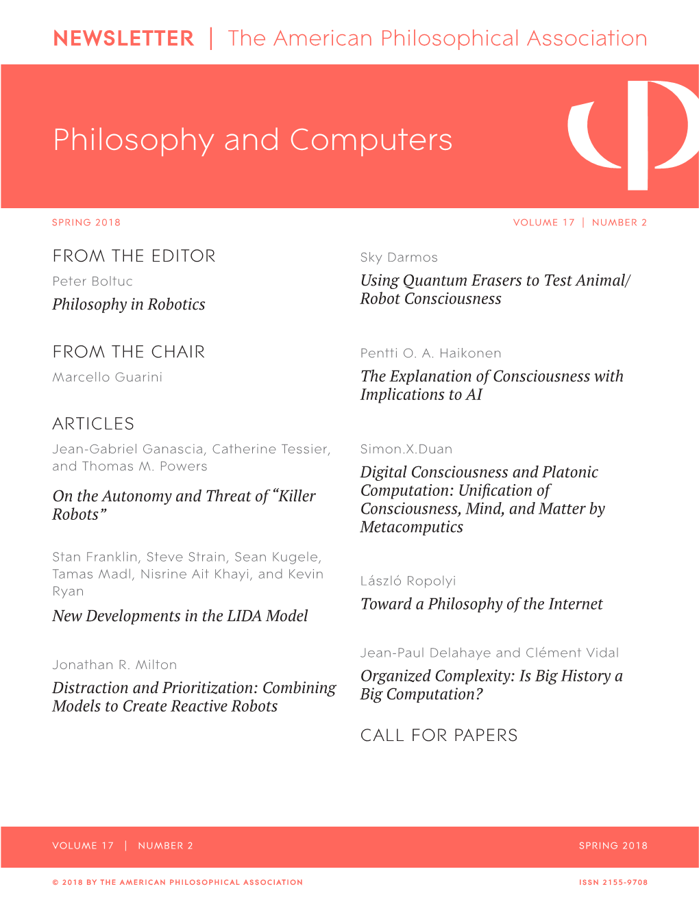 APA Newsletter on Philosophy and Computers, Vol. 17, No. 2