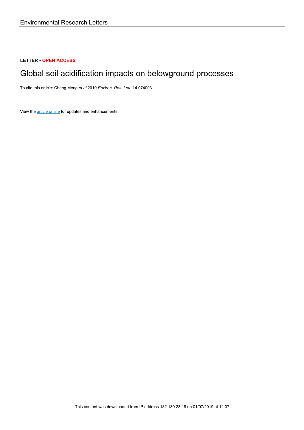 Global Soil Acidification Impacts on Belowground Processes