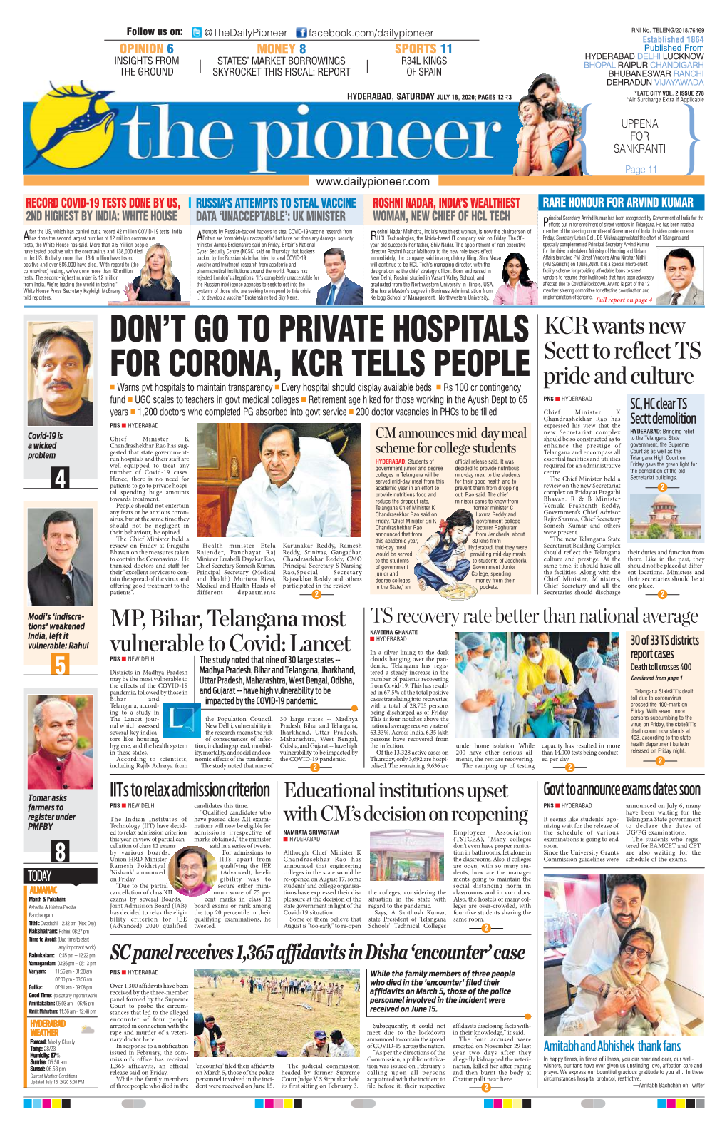 Don't Go to Private Hospitals for Corona, Kcr Tells People