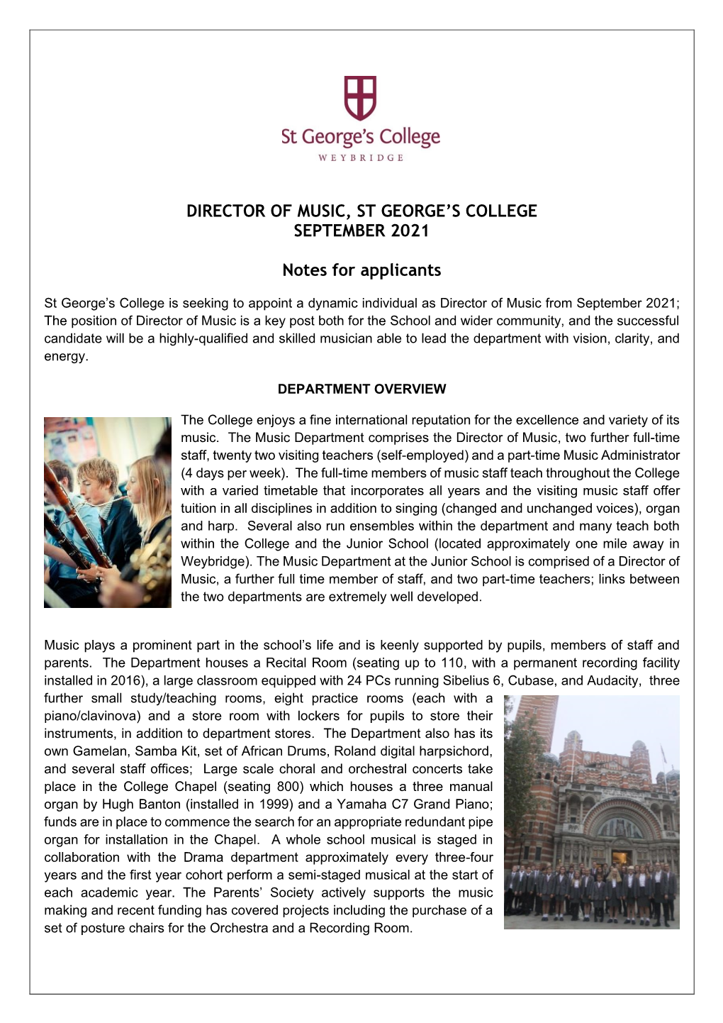 Director of Music, St George's College