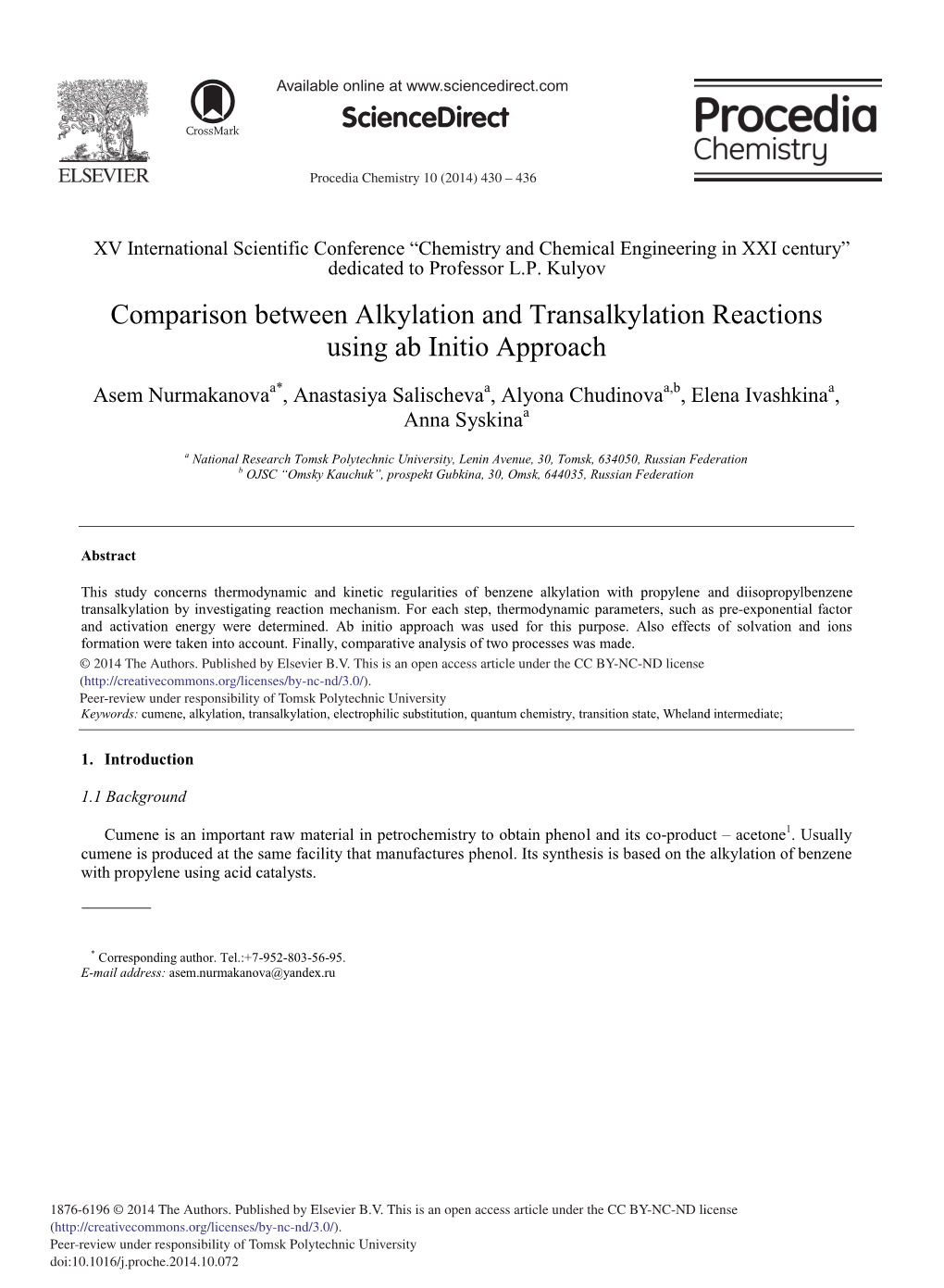 Comparison Between Alkylation and Transalkylation Reactions Using Ab Initio Approach