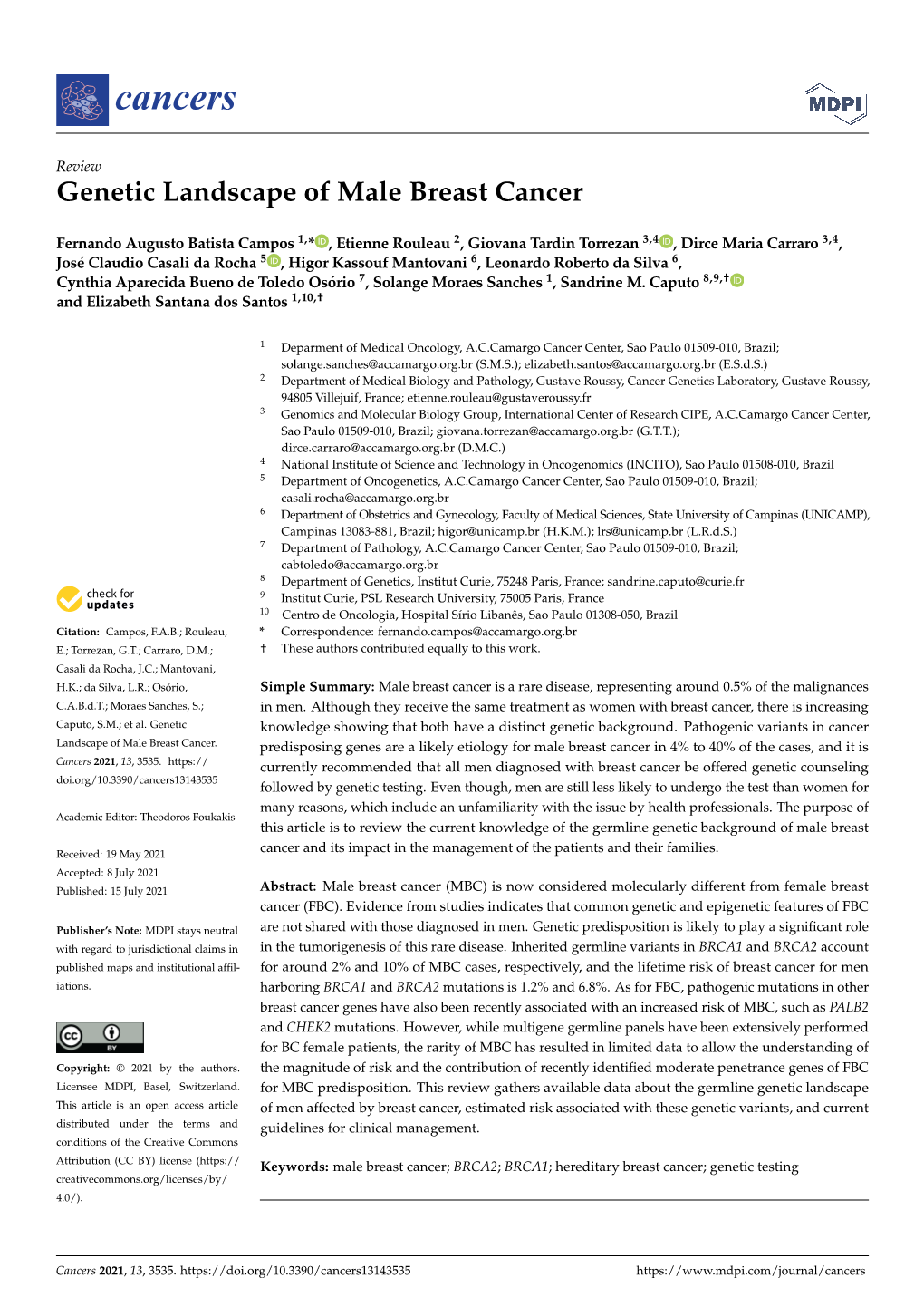 Genetic Landscape of Male Breast Cancer