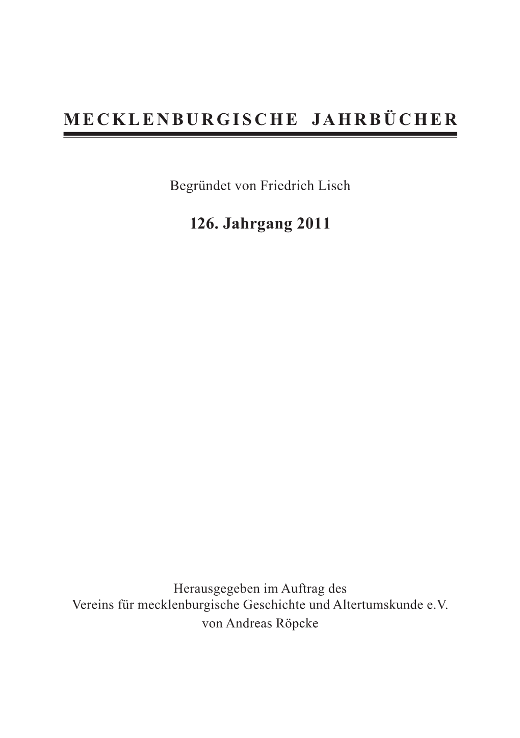 Mecklenburgische Jahrbücher 126. Jahrgang 2011