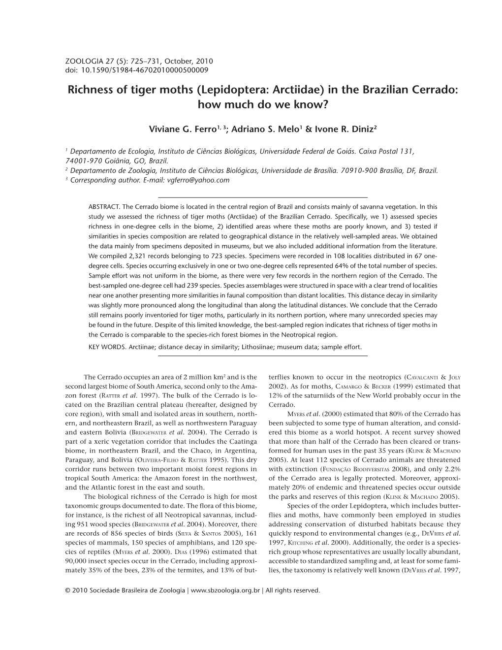 Richness of Tiger Moths (Lepidoptera: Arctiidae) in the Brazilian Cerrado: How Much Do We Know?