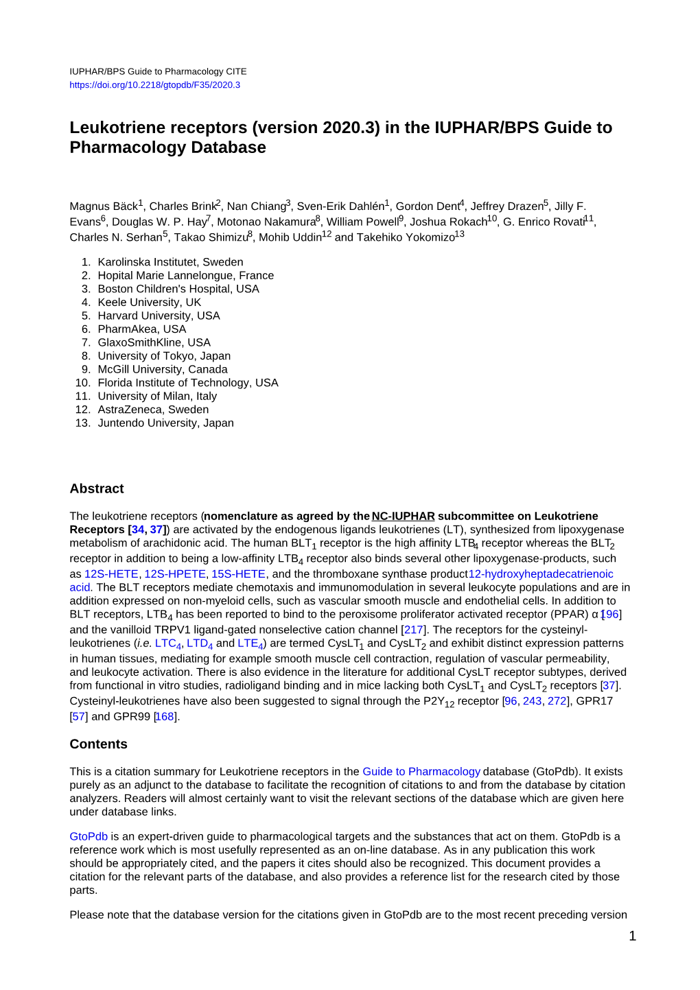 Leukotriene Receptors (Version 2020.3) in the IUPHAR/BPS Guide to Pharmacology Database