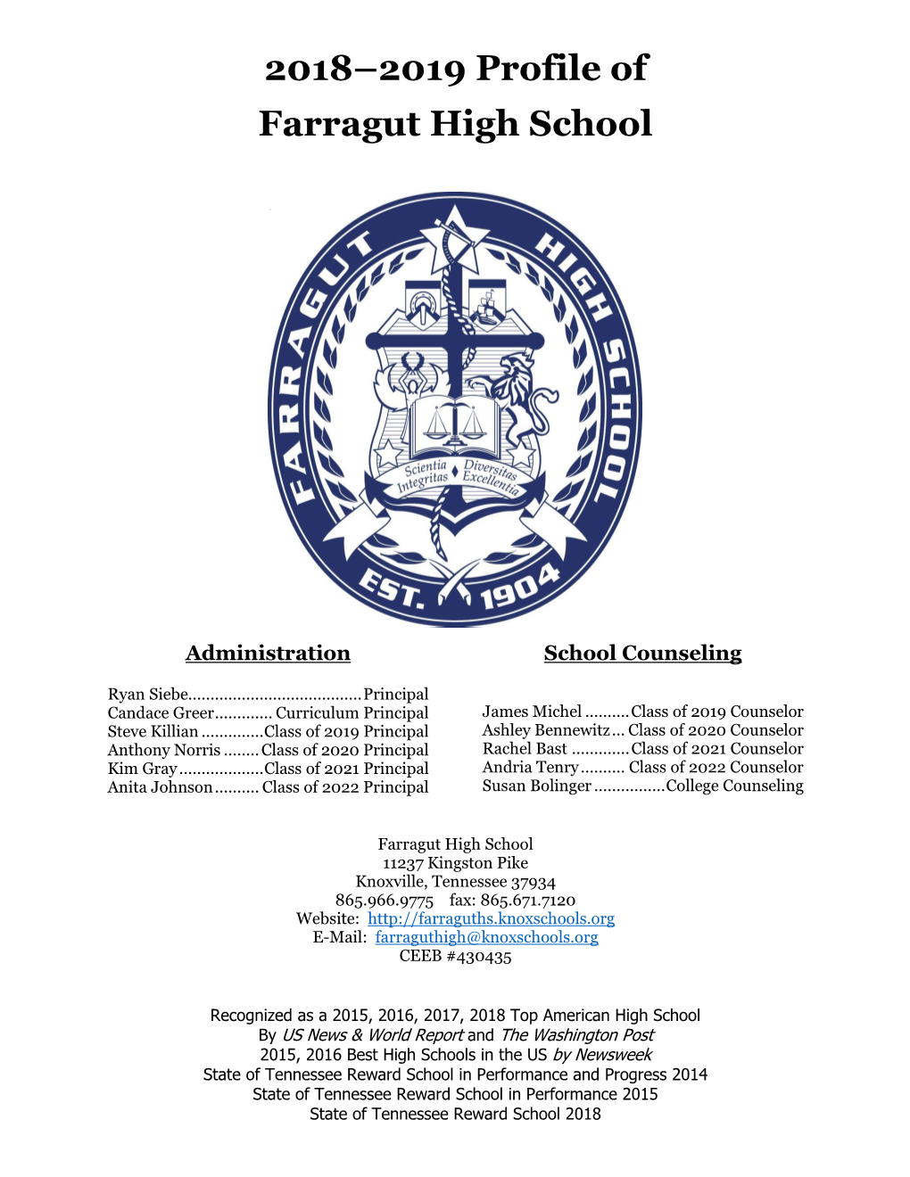 2018–2019 Profile of Farragut High School
