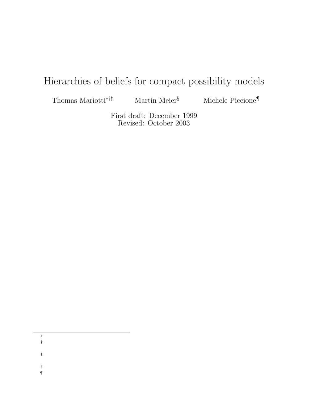 Hierarchies of Beliefs for Compact Possibility Models