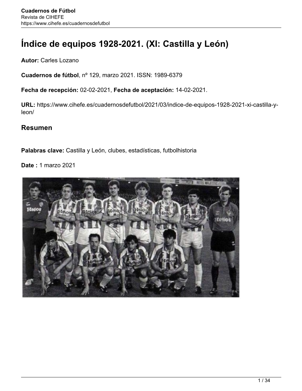 Índice De Equipos 1928-2021. (XI: Castilla Y León)