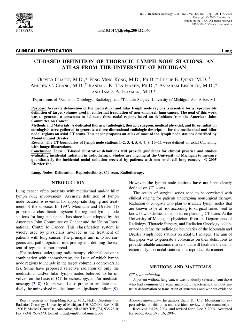 Ct-Based Definition of Thoracic Lymph Node Stations: an Atlas from the University of Michigan