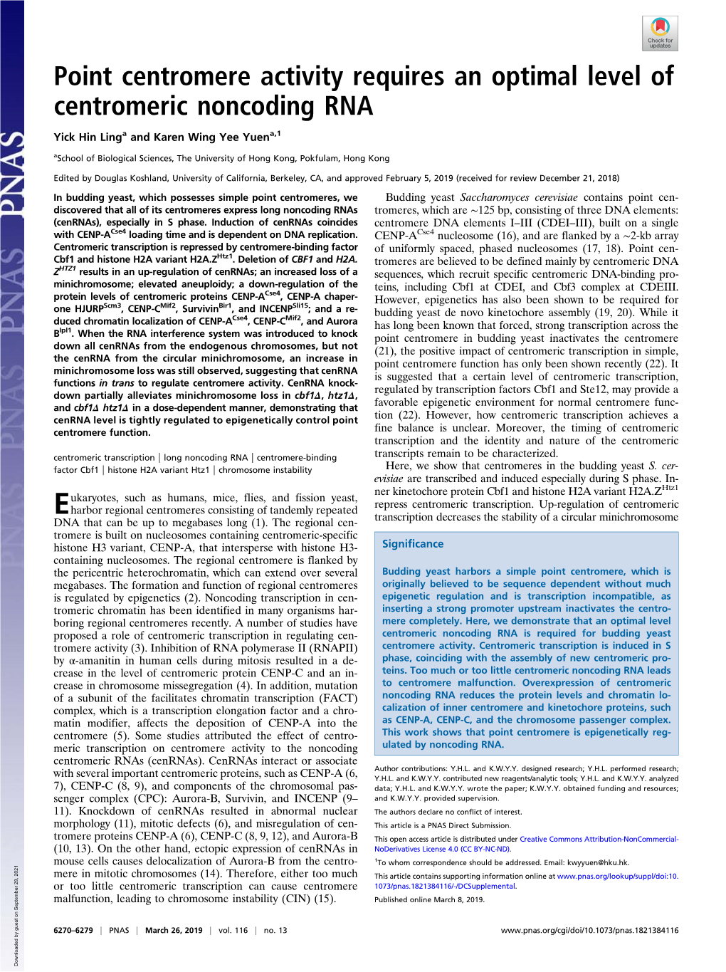 CEN8::CEN3) Specific Cenrna from the Minichromosome, Cenrna8, That Has (SI Appendix,Fig.S9A), Hpcenrna8 Targeted the Cenrna8 from Been Knocked Down