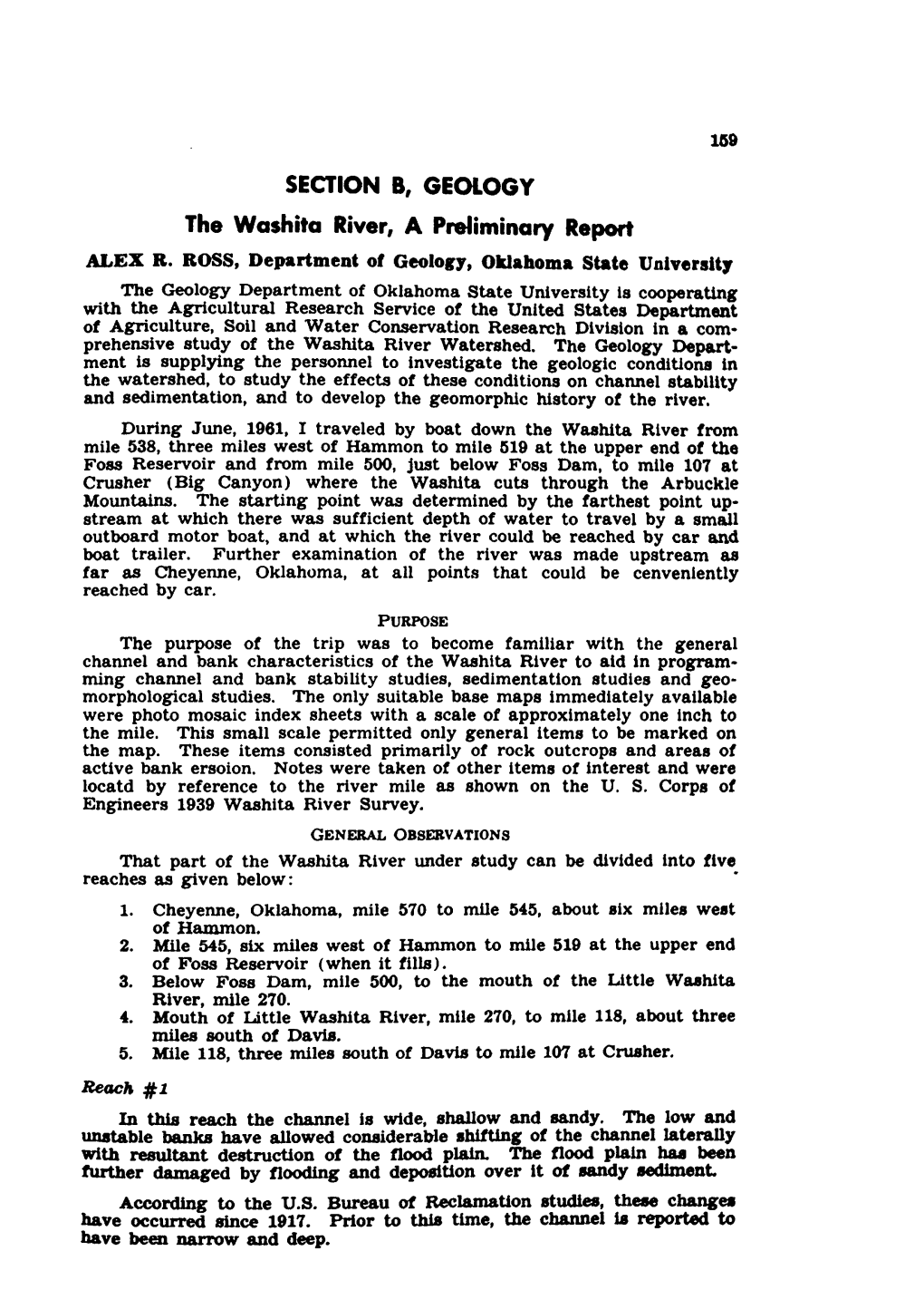 The Washita River, a Preliminary Report ALEX R