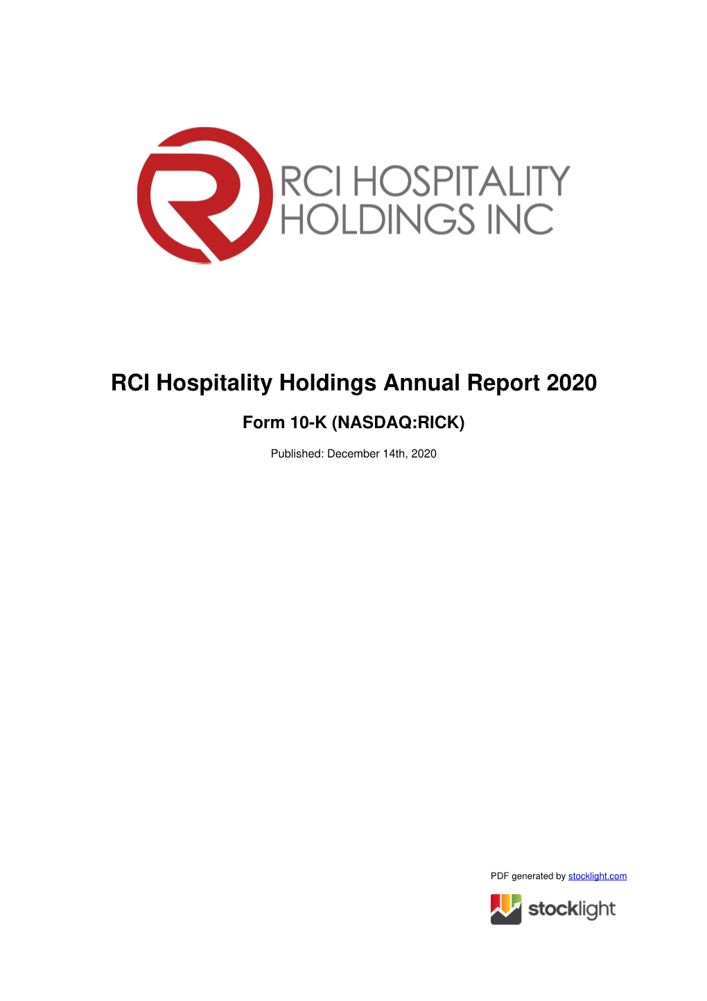 RCI Hospitality Holdings Annual Report 2020