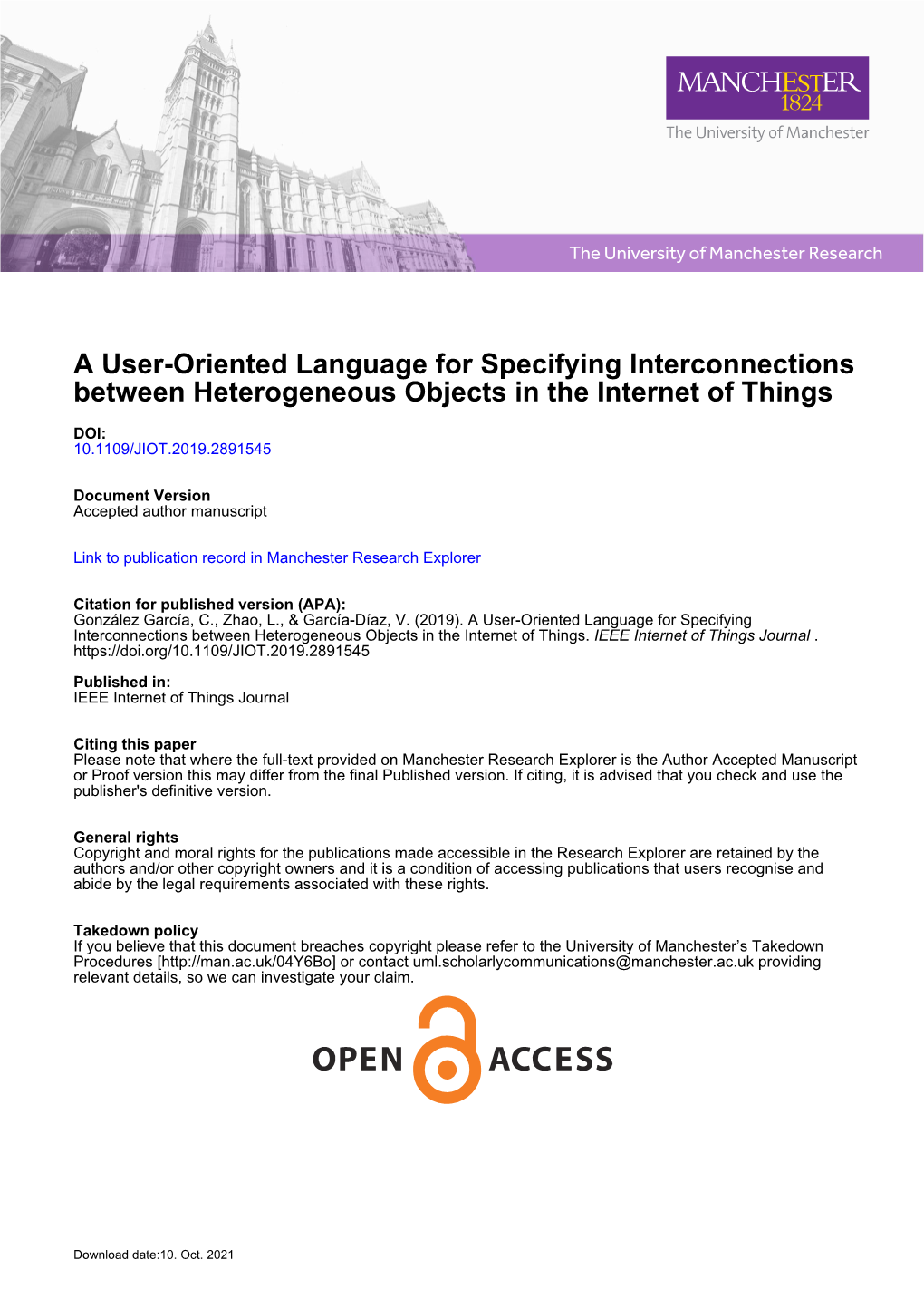 A User-Oriented Language for Specifying Interconnections Between Heterogeneous Objects in the Internet of Things