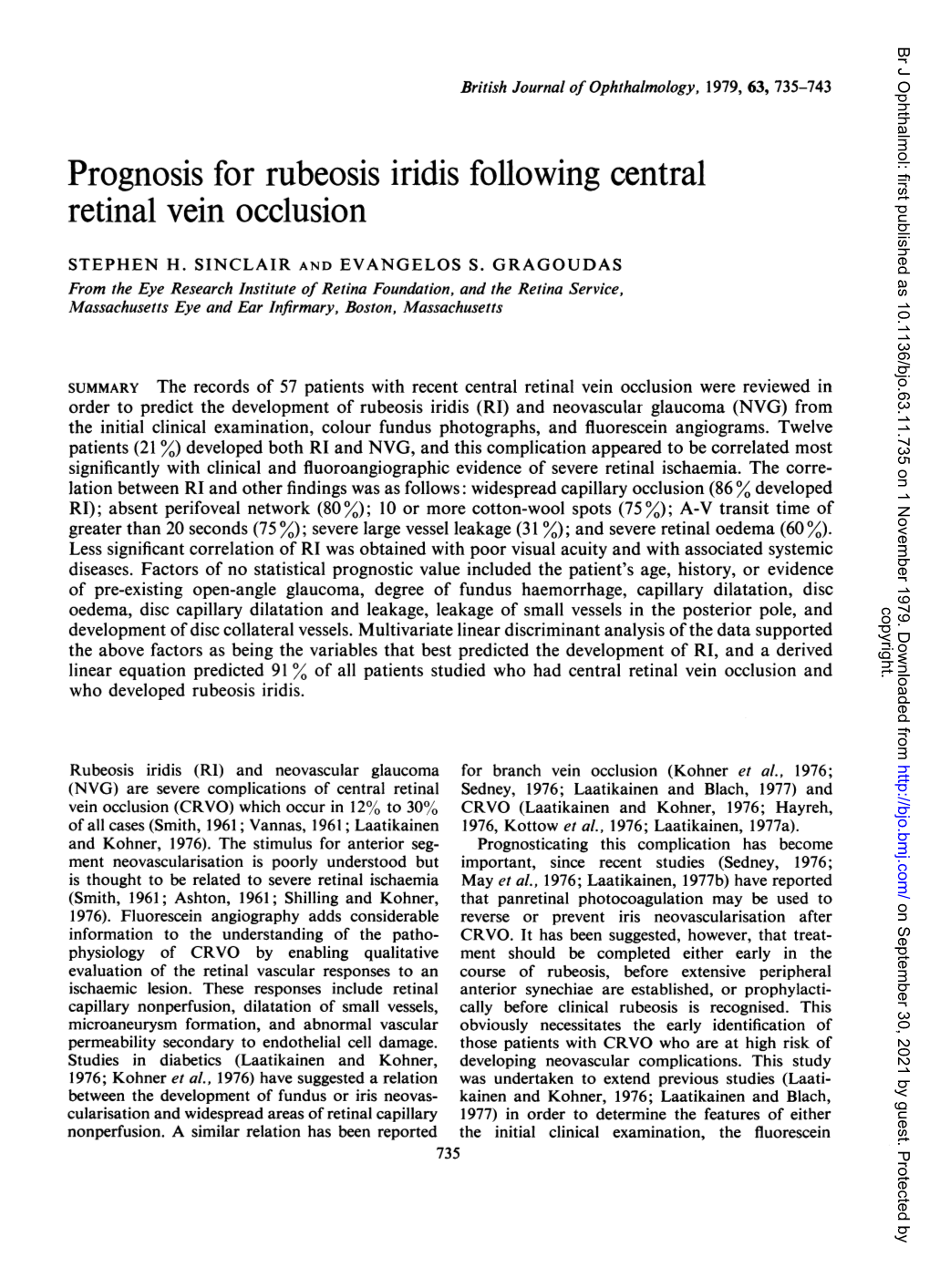 Prognosis for Rubeosis Iridis Following Central Retinal Vein Occlusion