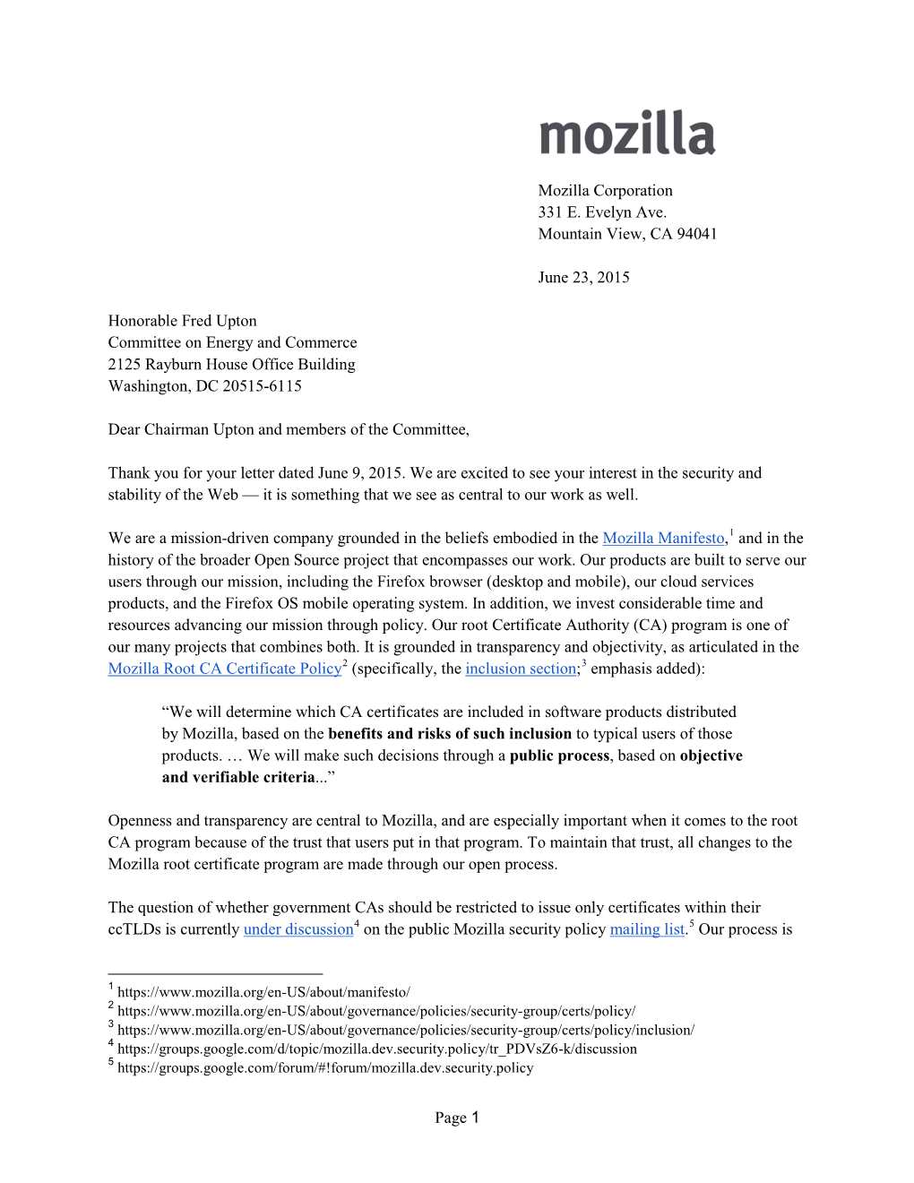 Page 1 Mozilla Corporation 331 E. Evelyn Ave. Mountain View, CA