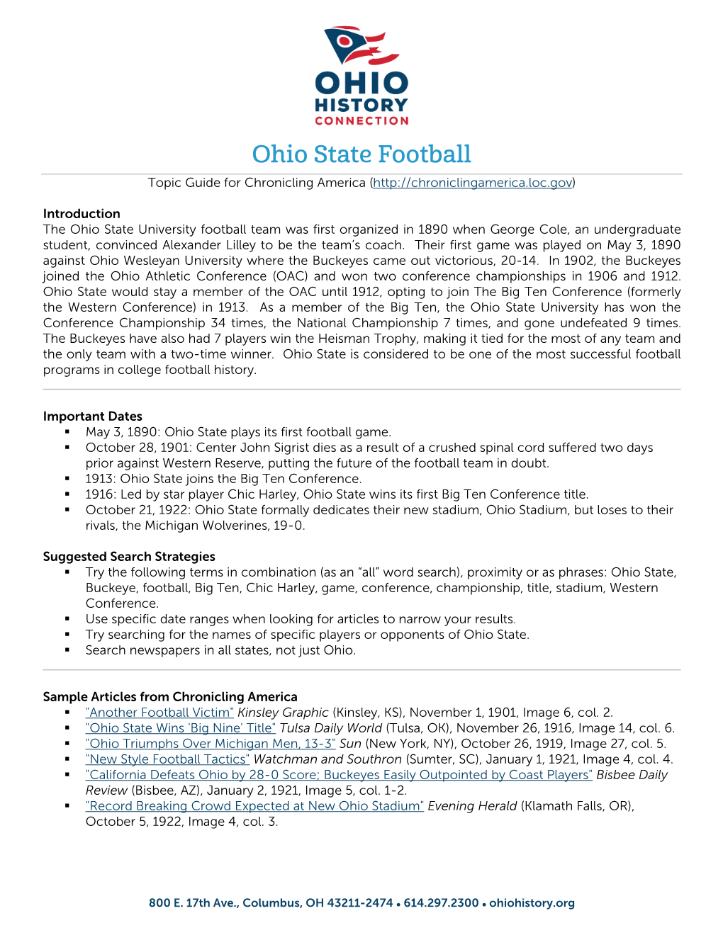 Ohio State Football Topic Guide for Chronicling America (