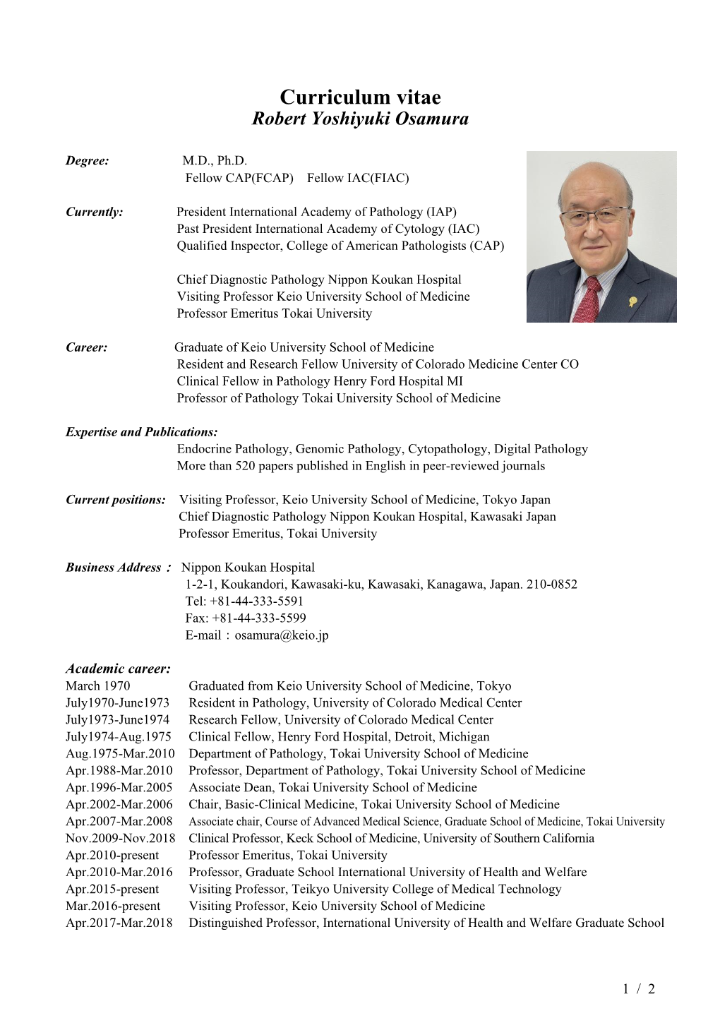 Curriculum Vitae Robert Yoshiyuki Osamura