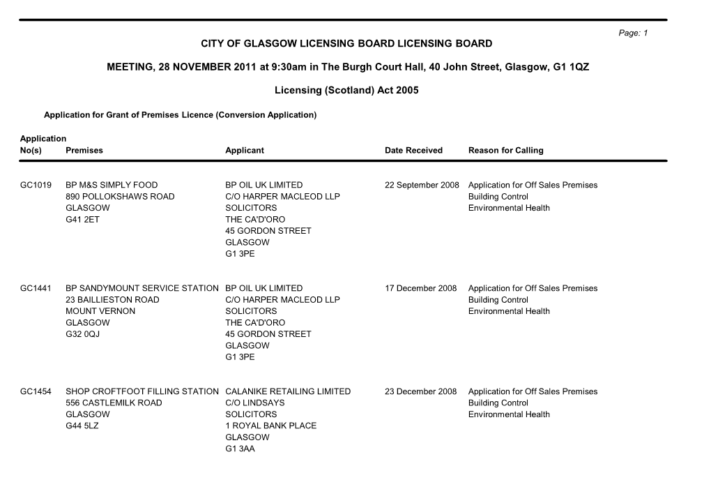 City of Glasgow Licensing Board Licensing Board