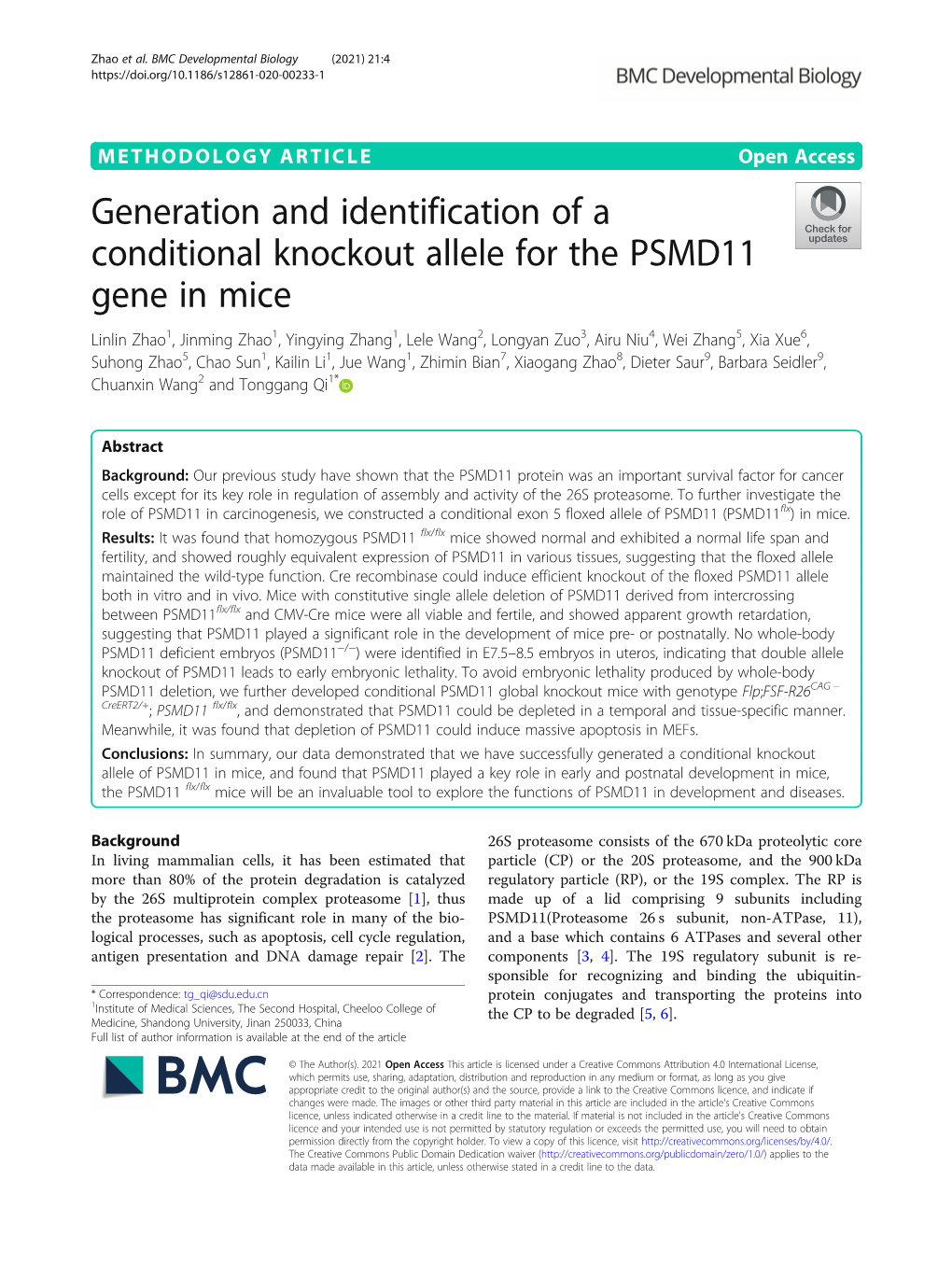 Generation and Identification of a Conditional Knockout Allele for The