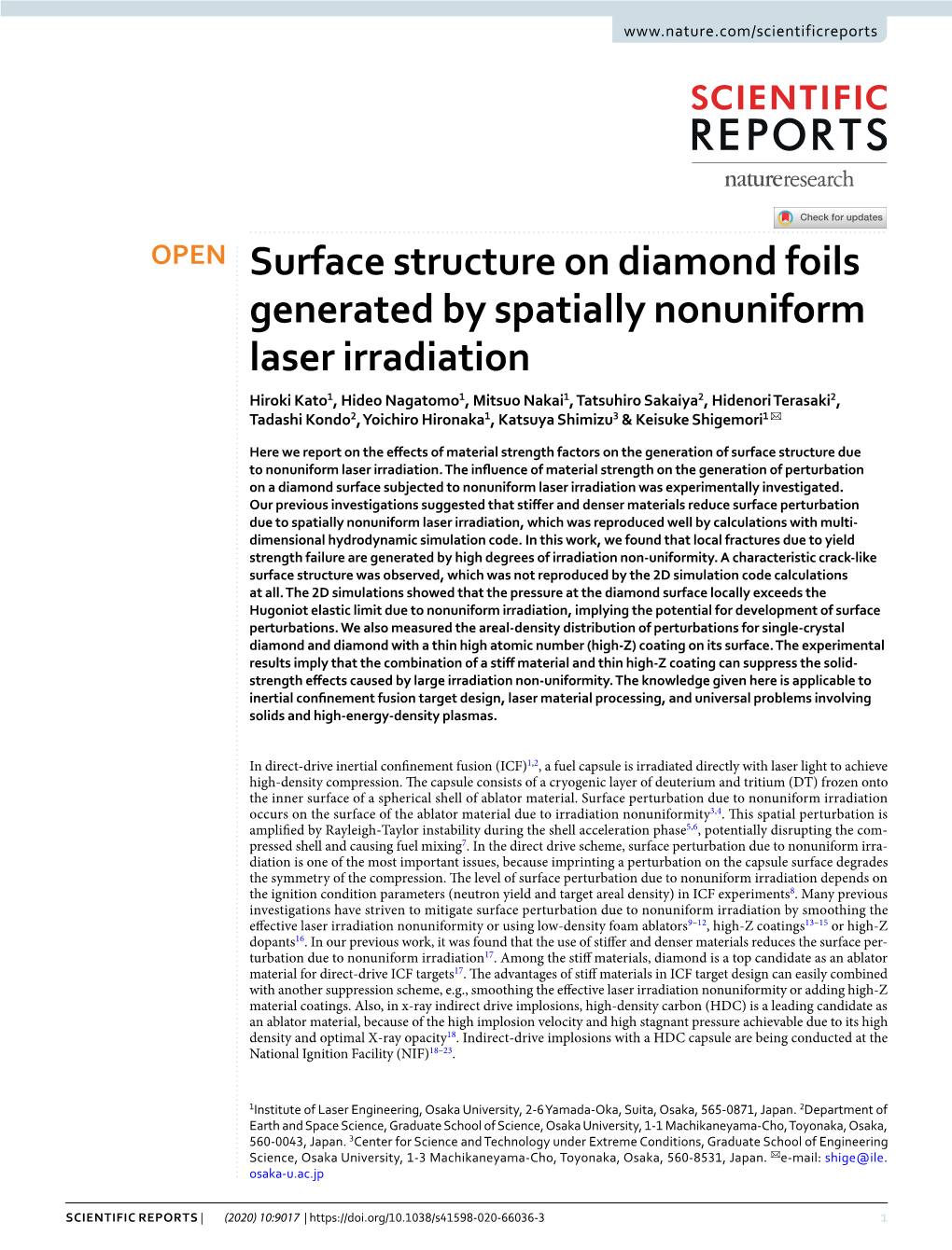 Surface Structure on Diamond Foils Generated by Spatially Nonuniform