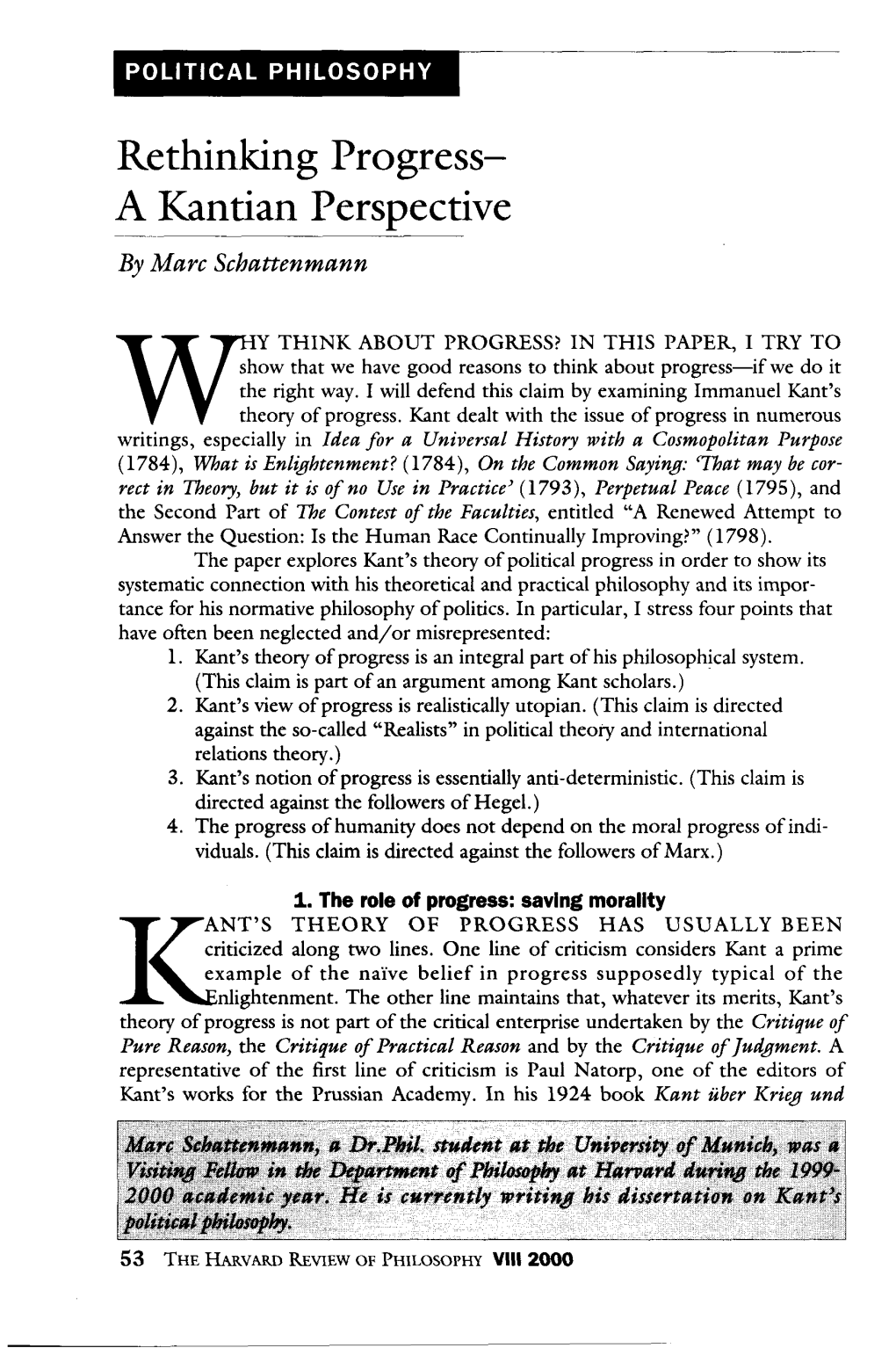 Rethinlung Progress- a Kantian Perspective -- - by Marc Schattenmann