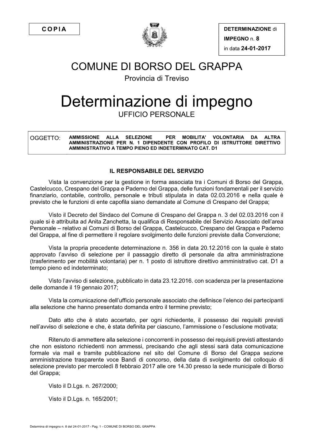 DETERMINAZIONE Di IMPEGNO N