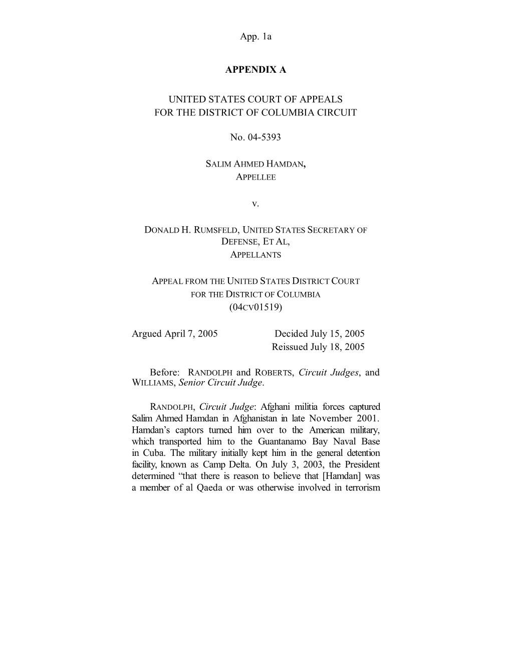 App. 1A APPENDIX a UNITED STATES COURT OF