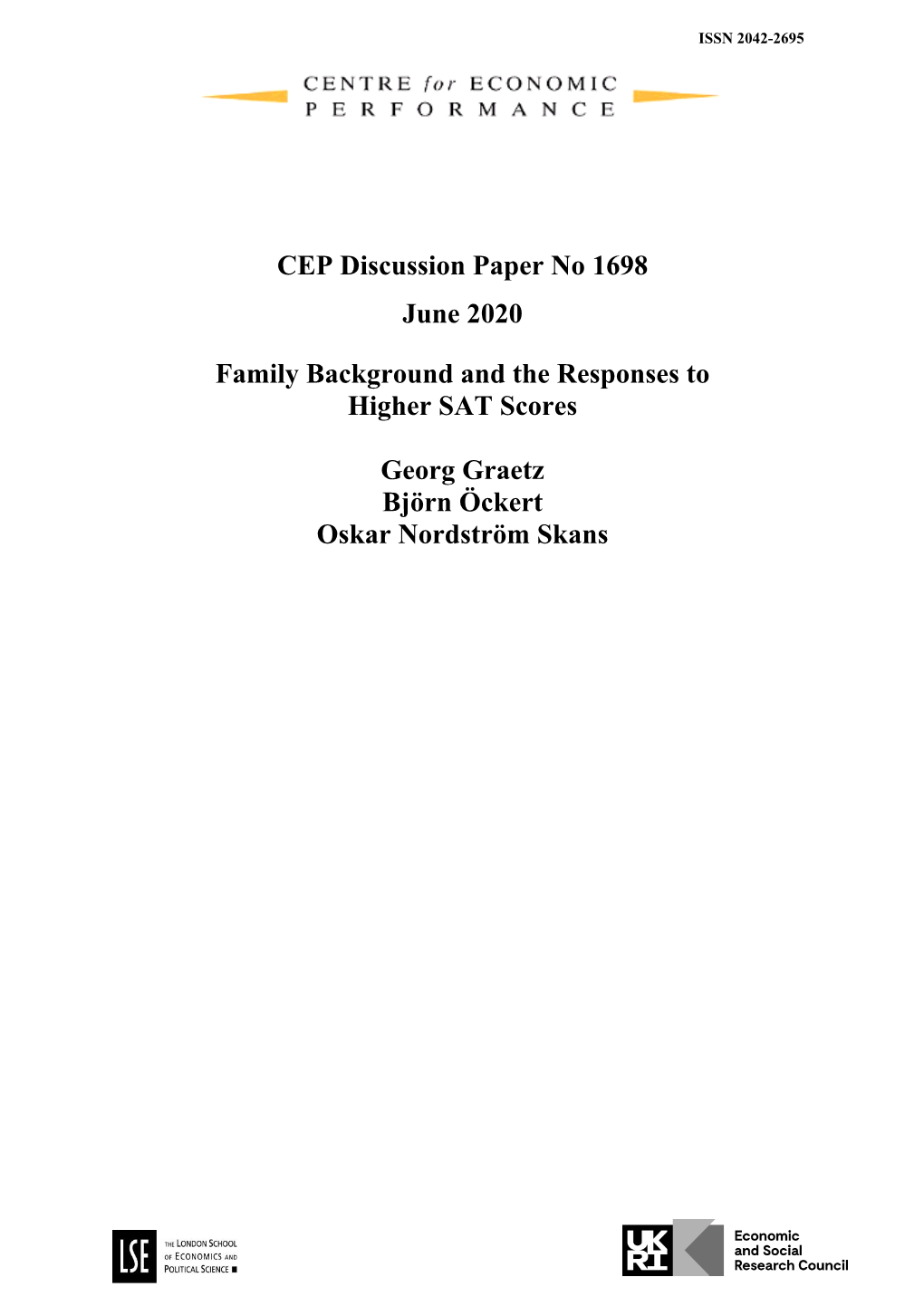 CEP Discussion Paper No 1698 June 2020 Family Background and The