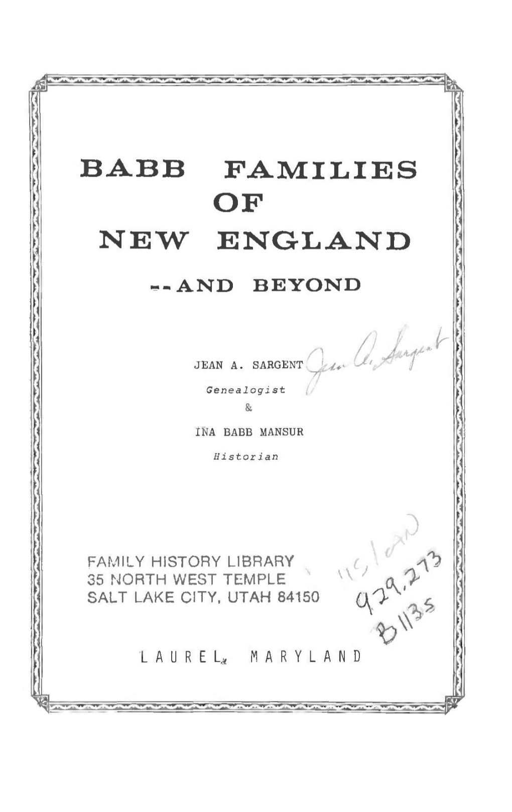 Babb Families of New England and Beyond