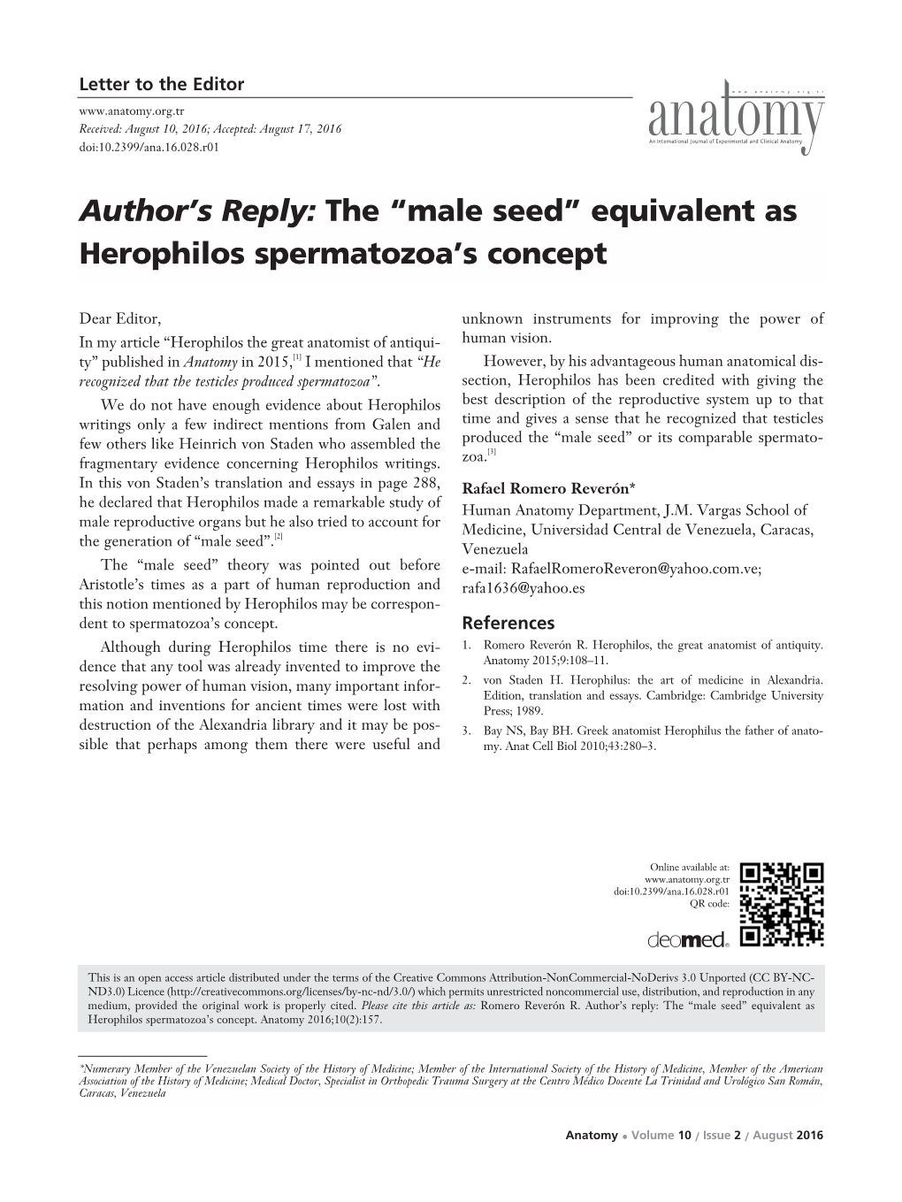 Author's Reply: the “Male Seed” Equivalent As Herophilos Spermatozoa's Concept