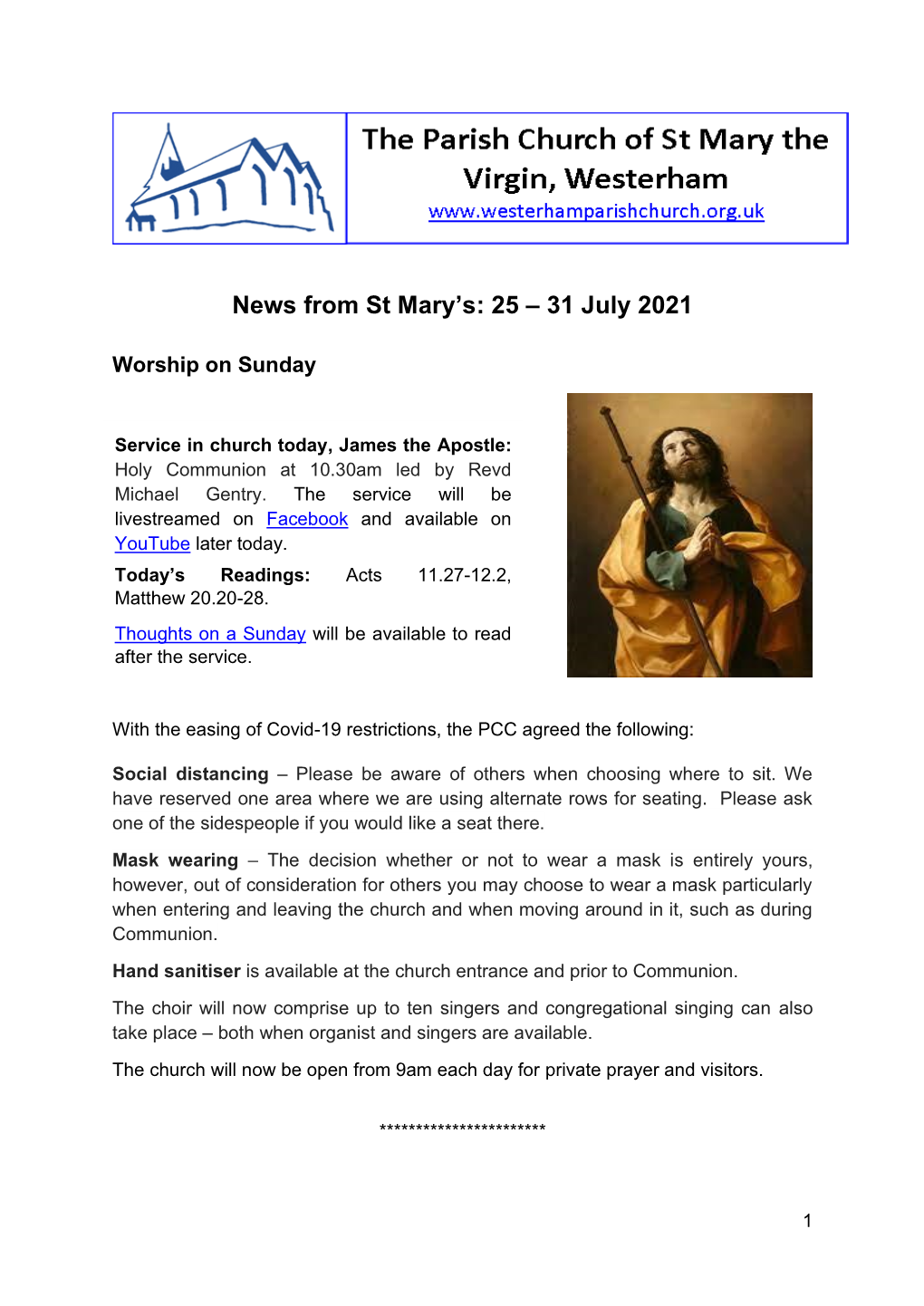 News from St Mary's: 25 – 31 July 2021