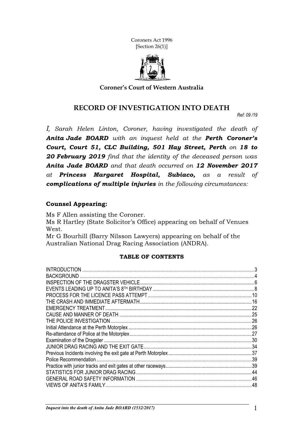 1 Record of Investigation Into Death